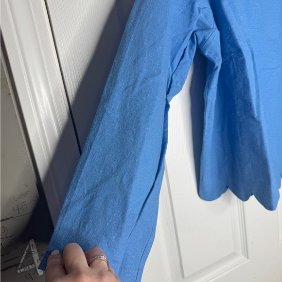 KOOS Of Course! NWT Blue Scallop Hem Linen Blend Blouse Size 1XL - Picture 7 of 7